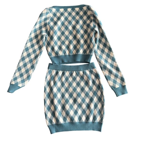 Blue Blush Argyle Knit Two-Piece Sweater & Skirt Set Small Blue & Cream - Picture 4 of 5